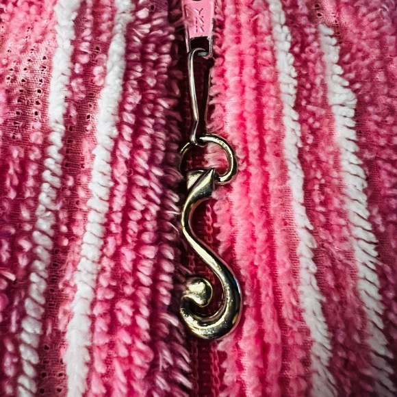 STAN HERMAN WOMEN’S TERRY CLOTH SHORT ROBE SIZE MEDIUM PINK WITH WHITE STRIPES - Picture 16 of 16